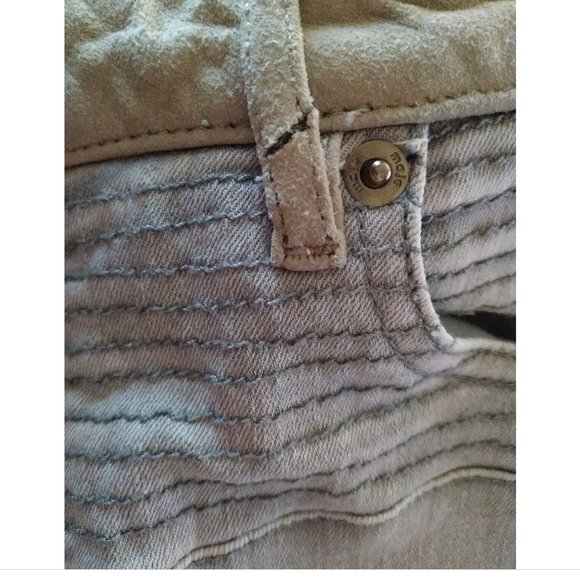 Maje Gray Denim Skinny Jeans, Lamb Suede Detail, Low Rise - Picture 10 of 11